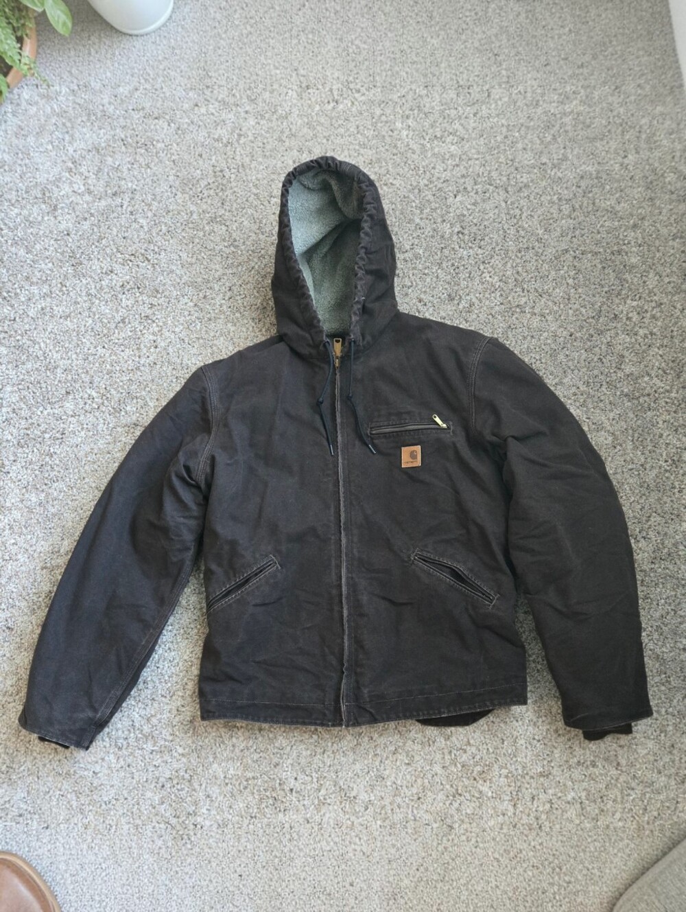 Carhartt Canvas Dark Brown Sherpa Faded Lined Men's Jacket J141 Size Medium